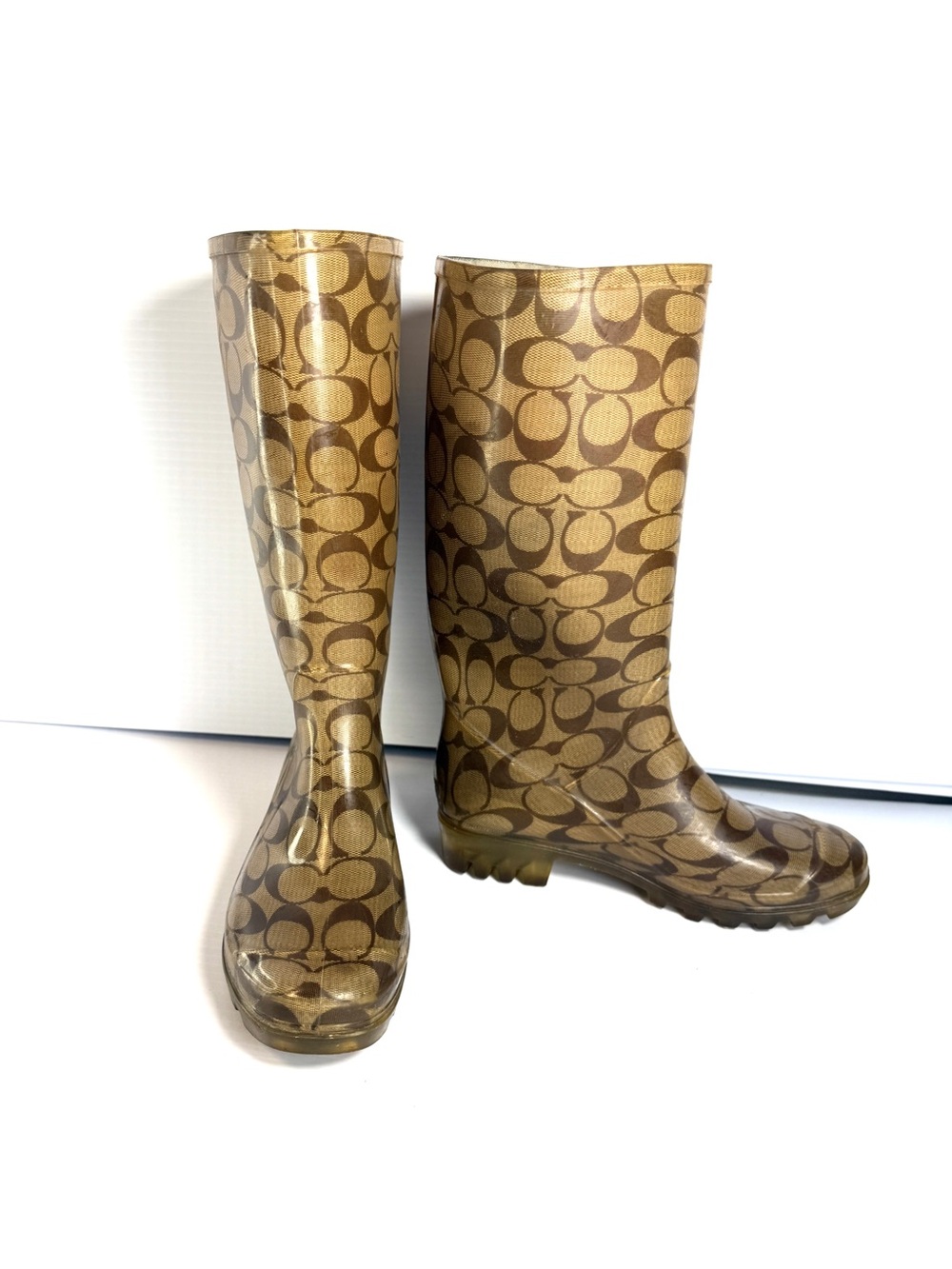 Coach Brown & Tan Signature Pattern Rain Boots